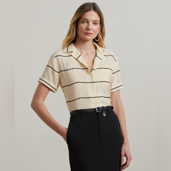Lauren Ralph Lauren Tops - Ralph Lauren Striped Short Sleeve Camp Shirt Dressy Button-Down Shirt Women’s XL